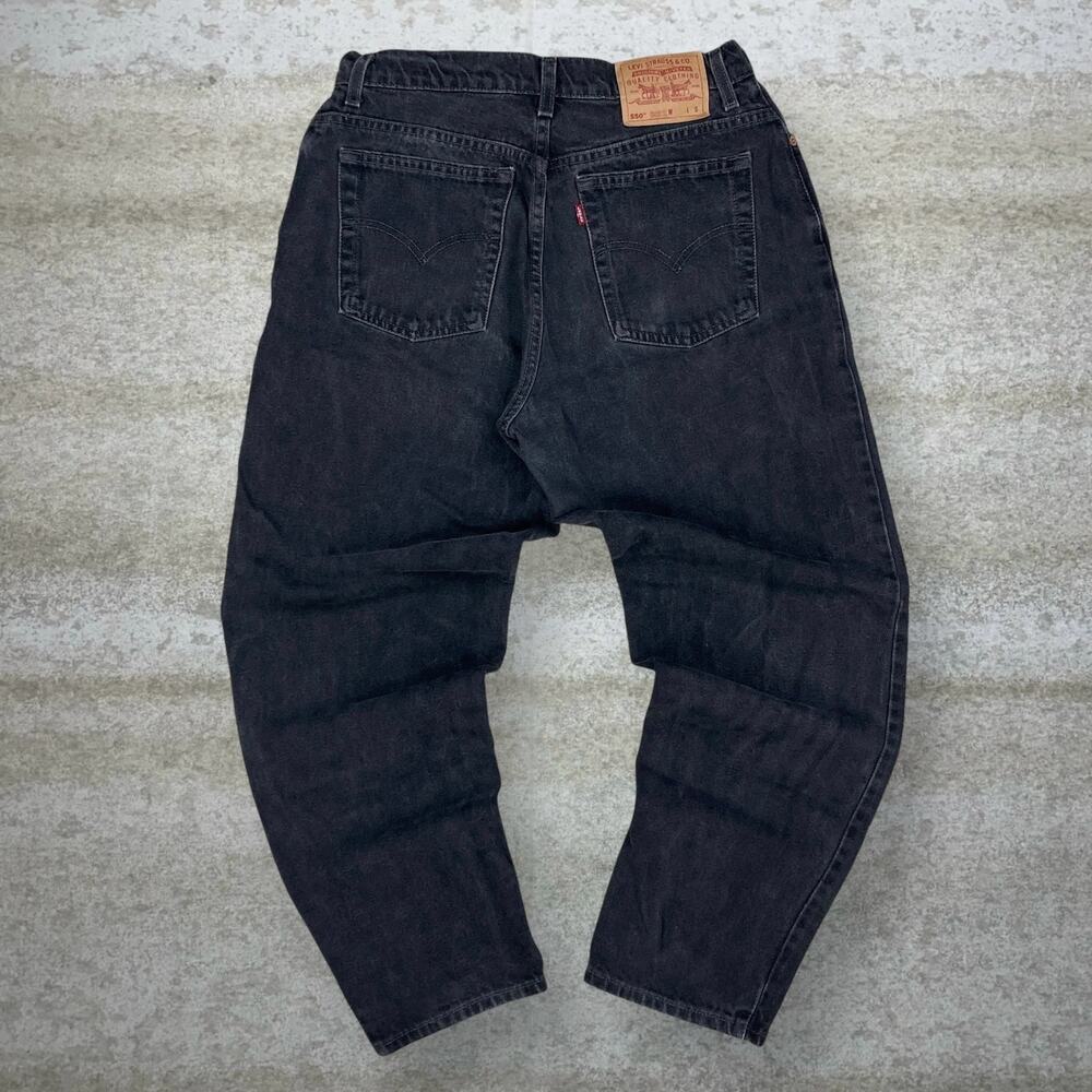 Vintage 90s Levis Jeans 550 Womens 14 Relaxed Fit Tapered Leg Smoke Black Wash